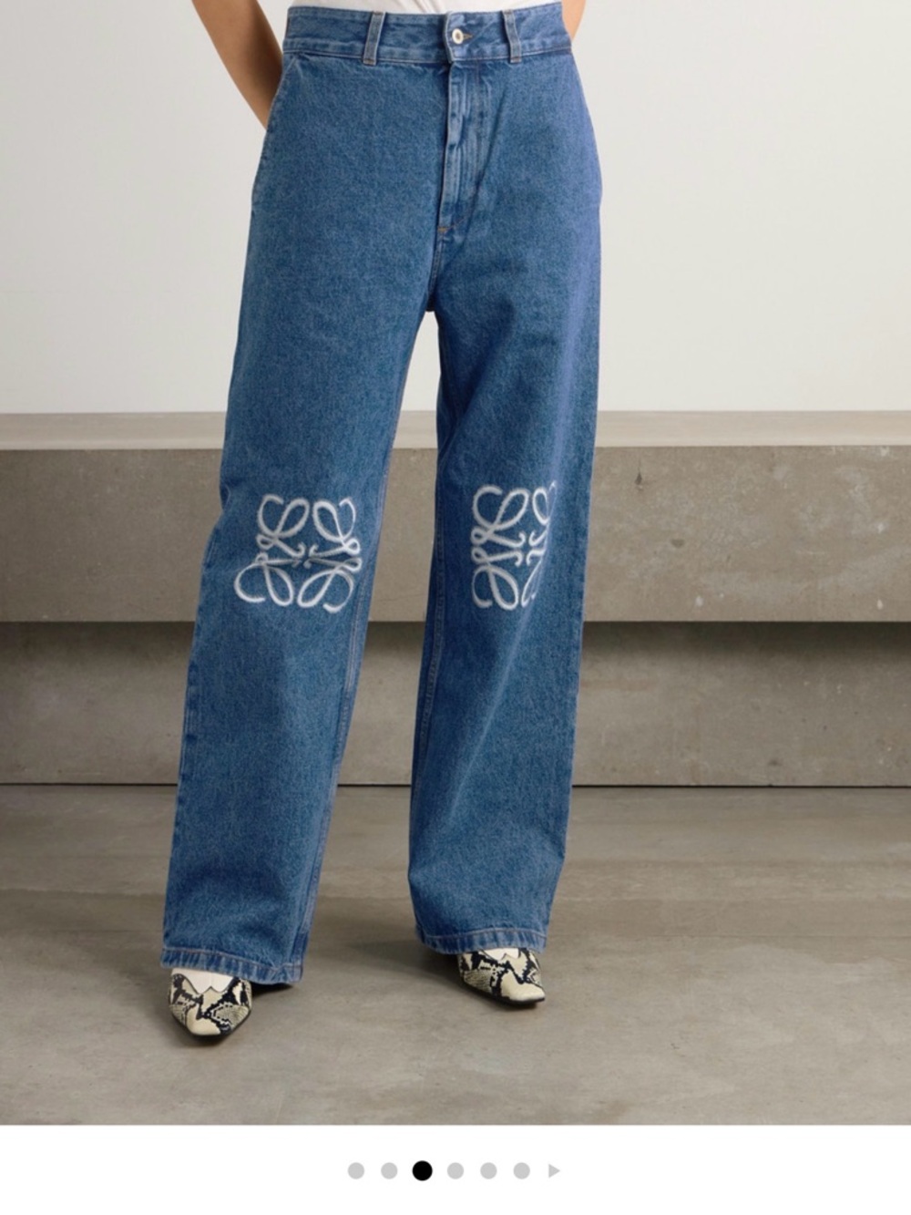 Loewe Blue Wide-Leg Embroidered-Knee Jeans